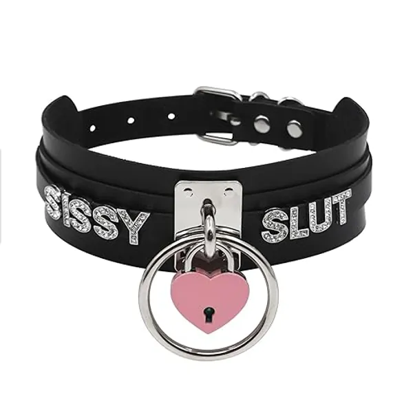 paloli Black Heart Padlock O-ring Choker Necklace for Women, Punk Gothic Letter Leather Collar Pink padlock Jewelries - BLACK - SISSY