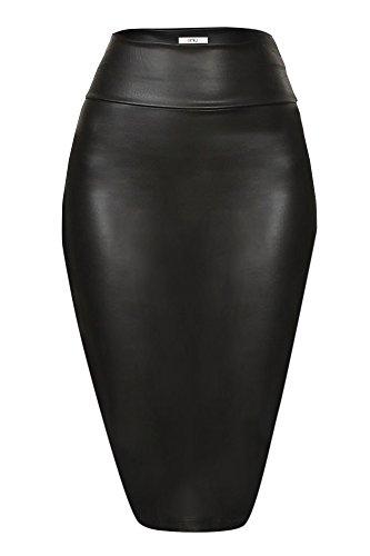 Faux Leather Skirts for Women High Waisted Pencil Skirts in Multiple Colors Stylish & Versatile - Medium - Black Leather