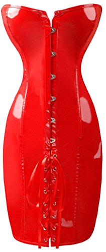 Alivila.Y Fashion Womens Faux Leather Vintage Club Party Corset Dress - Medium - Red