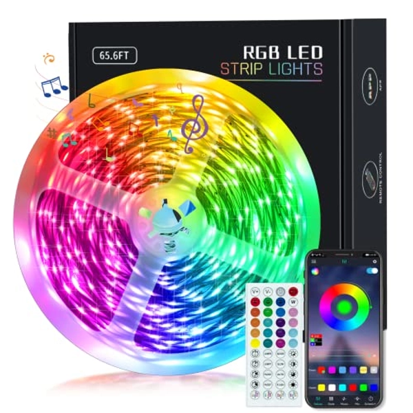 KEELIXIN 65.6ft LED Lights for Bedroom,Music Sync RGB LED Strip Lights with APP & Remote Control,Luces LED para Cuarto,Bluetooth LED Lights for Room,Home Decoration - 65.6FT