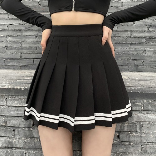 'Deadly Delight' Black Grunge Skirt with White Stripes - black / XL