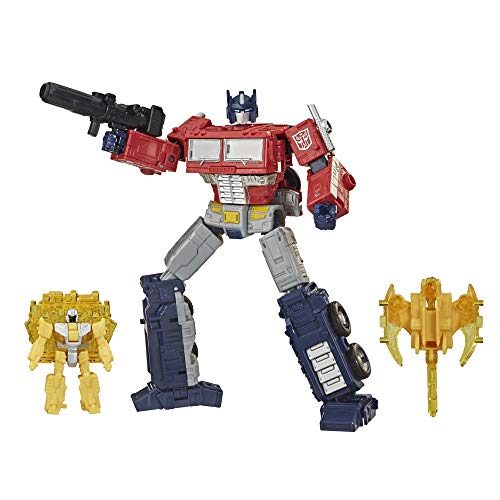 Transformers Netflix War for Cybertron Trilogy Voyager Class Optimus Prime Battle 3-Pack with Enerax and Sheeldron