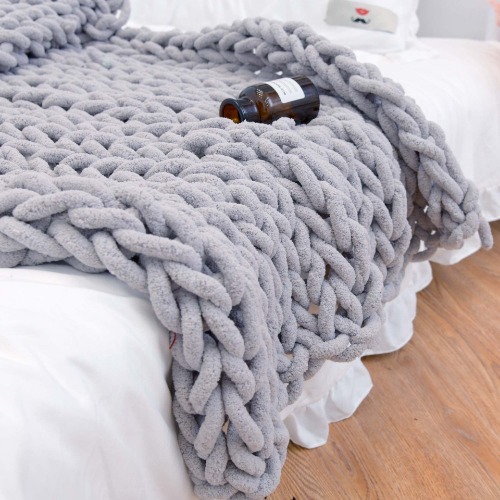 Chunky Knitted Blanket - Grey