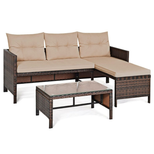 Outdoor Wicker 3 Seater Sofa Set with Leg Rest and Coffee Table