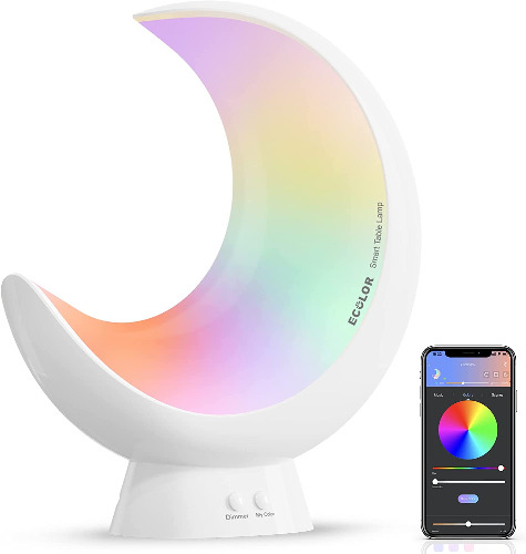 ECOLOR Smart Table Lamp, RGB APP Control Moon Lamp, Small Lamp with Scene Mode and Music Mode, Dimmable Warm White Light Touch Lamps for Bedrooms and Living Room