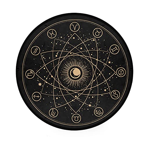 ALAZA Zodiac Sign Geometric Round Area Rug Non-Slip Floor Mat for Dorm Bedroom Living Room Home Decor 3ft Diameter