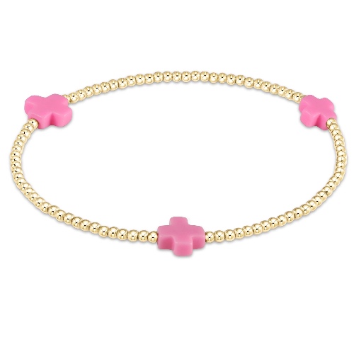 Signature Cross Gold Pattern 2mm Bead Bracelet | bright pink