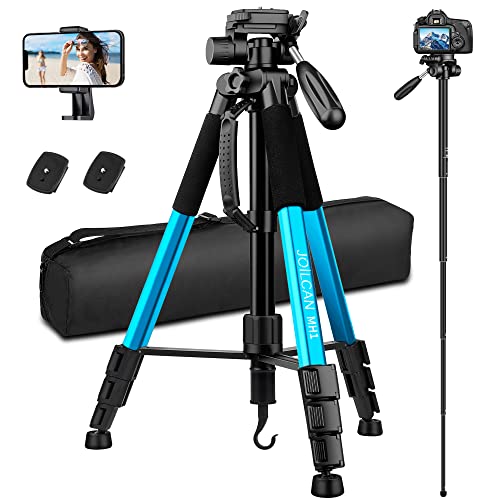 Camera Tripods & Monopods, Tripod for Camera Phone, 5 in 1 Aluminum Heavy Duty Camera Stand, Phone Tripod, Monopods, Selfie Stick, Trekking Poles, Compatible with Canon Nikon DSLR iPhone Camcorder - 72 Inch - Blue