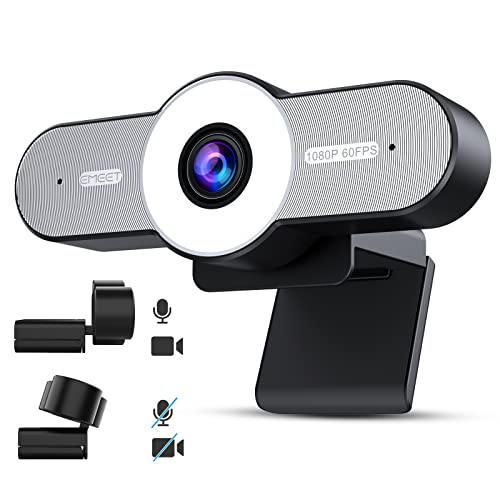 1080P Webcam with Microphone - 60FPS Streaming Camera w/2 Noise-reduction Mics,90°FOV USB Computer Camera with Privacy Mode,EMEET C970L Autofocus USB Webcam for Video Calls Conference/Zoom/Skype, Grey