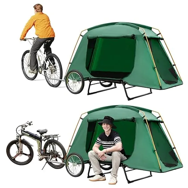 Jagahaha Bike Camper Trailer - Ultimate Adventure Companion for Bike Touring - Folding, Sleep Off The Ground - Easy Setup- Spacious - Supports up to 250lbs - Ideal for E-Bike Enthusiasts!