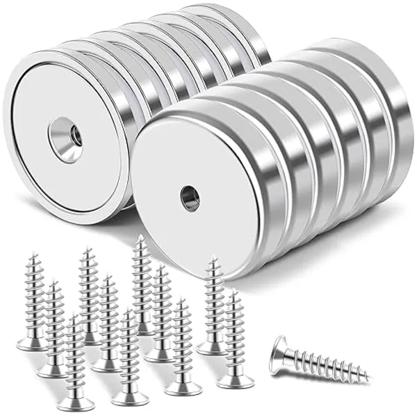 E BAVITE Neodymium Cup Magnets, Rare Earth Magnets with Heavy Duty, Hold up to 110 Lbs, Cup Magnet with Countersunk Hole and Stainless Screws for Kitchen, Craft, Office and So on – Pack of 12
