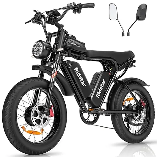 Ridstar Electric Bike for Adults, 1000/2000W, 25/30/37MPH,48V-52V, 20AH,40AH Battery, Max 50-180 Miles Electric Motorcycle, 20" Fat Tire Dirt Bike, Shamano 7-Speed E-Bike