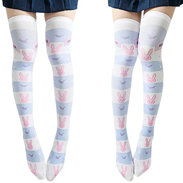 SzBlaZe Women's Cute Kawaii Thin Anime Print Over the Knee Socks Stockings (Pack of 1 Pair)