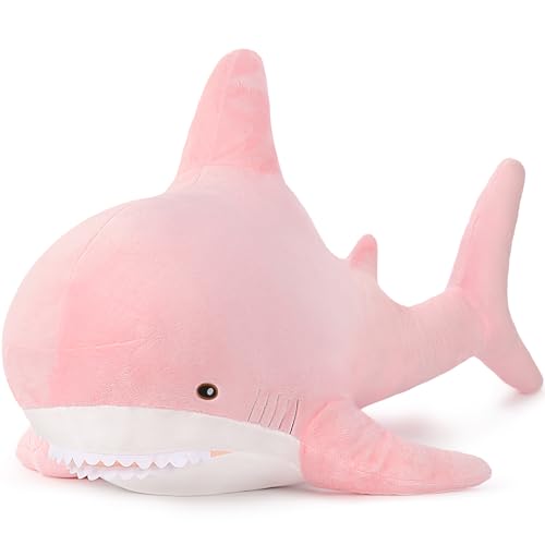 MorisMos Giant Shark Stuffed Animal, Chubby Shark Pillow Baby Shark Plush Toy Cute Stuffed Shark Plush Big Shark Plush Pillow for Kids, Pink, 51in - XXX-Large - Pink