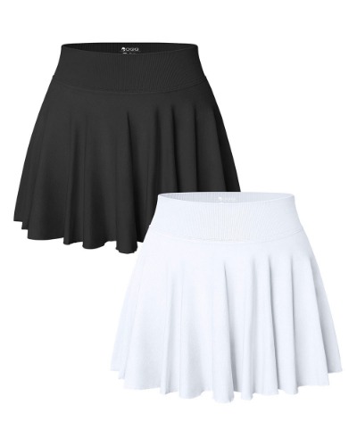 2 in 1 Basic Flared Mini Skirts | Black White / M