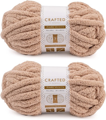 Crafted By Catherine Chunky Chenille Yarn - 2 Pack (41 Yards Each Skein), Beige, Gauge 7 Jumbo - Beige
