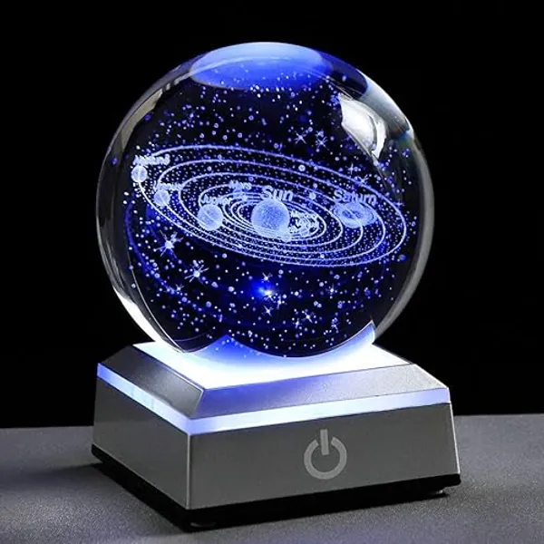 3d Solar System Model Crystal Ball 80mm 3.15inch - Outer Space Astronomy Gifts Room Decor Crystal Sphere Unique Gifts For Men Him Best Birthday Dad Physics Science Teacher Night Light Planet Lamp - Solor system crystal ball with Sliver base