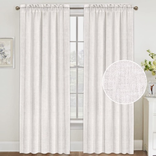FantasDecor Natural Linen Curtains 84 Inches Long Rod Pocket Semi Sheer Curtain Drapes Elegant Casual Linen Textured Window Draperies, Light Filtering Privacy Added Home Fashion 2 Panels, Off White - 52"W x 84"L Off White