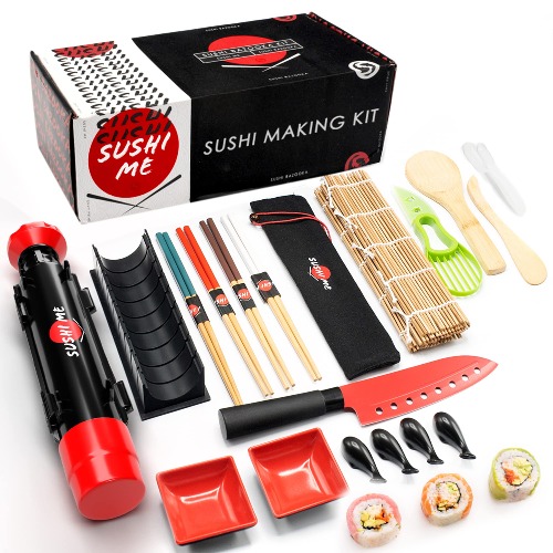 Sushi Making Kit - Sushi Kit For Home Includes Sushi Roller, Sushi Bazooka, Avocado Slicer, Sushi Knife, Sushi Bamboo Rolling Mat, Chop Sticks Pack Reusable, Best Sushi Maker Kit - 
