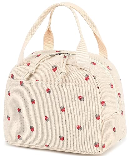 Bluboon Lunch Bag for Women Men Cute Corduroy Lunch Tote Bags Reusable Insulated Lunch Box Large Capacity Reusable Insulated Cooler for Work Picnic or Travel (Corduroy strawberry) - Corduroy strawberry