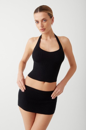 Marialla Knit Halter Top - Black | Black / M