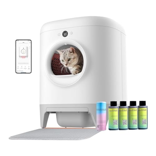PETKIT Self Cleaning Cat Litter Tray, PURA X Automatic Cat Litter Tray with 60L Large Capacity, Odor Control Smell Free, xSecure, APP Control Smart Robot Litter Box for Multiple Cats with Mat & Liners - PURA X