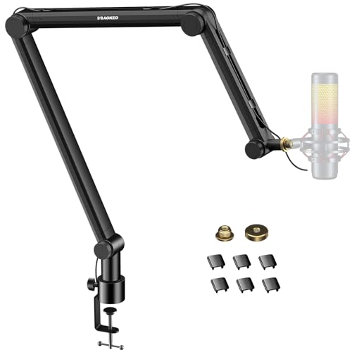 Microphone Arm,Aokeo AK-49 Desk Adjustable Compact Mic Suspension Boom Scissor Arm Stand For Blue Yeti,Snowball iCE, HyperX QuadCast,SoloCast,Elgato Wave,Etc - AK-49