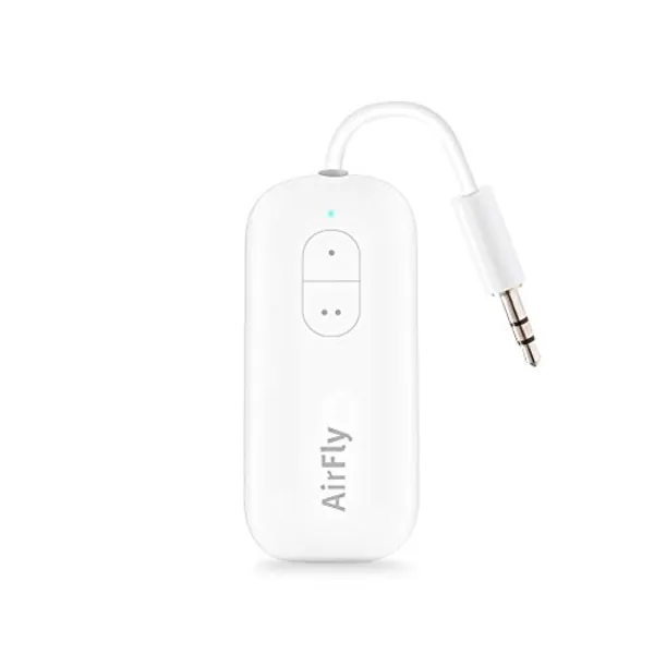 Twelve South AirFly Duo | Bluetooth Wireless Transmitter with Audio Sharing for up to 2 AirPods / Headphones, Use with any 3.5 mm Jack on Airplanes, Gym Equipment and iPad/Tablets, White, 1” by 4"