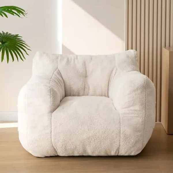 MAXYOYO Sherpa Bean Bag Chair, Boucle Tufted Bean Bag Couch, Living Room Bean Bag Chair for Adults Kids, Teddy Lazy Sofa Accent Chair with Pocket for Reading, Stuffed with Filler.