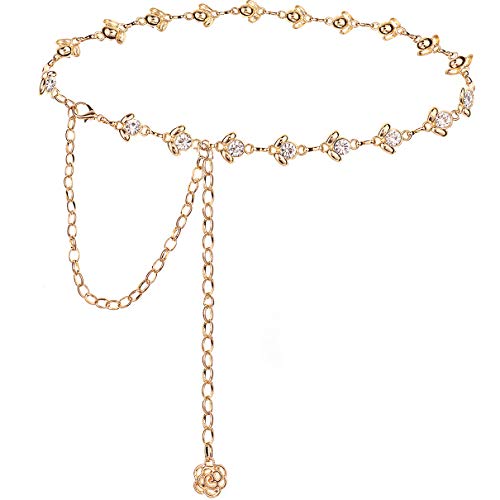 Glamorstar Chain Belt for Women Rhinestone Crystal Waist Belts for Dress Gift - Gold - Large(135cm/53.1in)