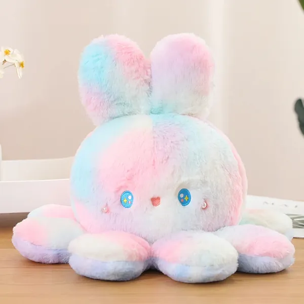 Rainbow Fluffy Flip Rabbit Octopus Plush Toy - Pink to purple / CN / 35cm