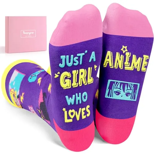HAPPYPOP Acting Gifts Theater Gifts for Women Girls, Anime Gifts for Anime Lovers, Funny Acting Anime Socks - Medium - Just a Girl Who Loves Anime