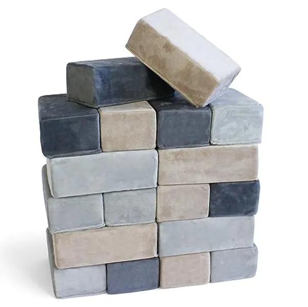 Plush Blocks - The Original Premium Plush Building Block for Kids - Certified Safe Foam Blocks in Luxuriously Soft Fabric Covers - Set of 24 (Castle Rock) - Castle Rock
