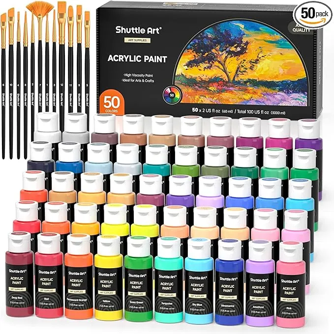 Shuttle Art Acrylic Paint, 50 Colors Acrylic Paint Set