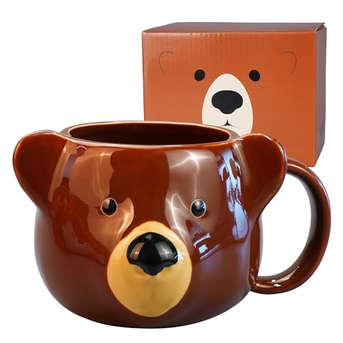 ToCooTo Bear Mug 14 oz Ceramic Coffee Mug 3D Porcelain Tea Mug for Women Kawaii Cup Bear Gifts for Women Christmas Gifts Housewarming Holiday Birthday Gifts for Women Mom Kids Men and Friend Brown