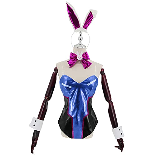 TTIK Overwatch D.Va Women Blue Leather Bodysuit Full Set Halloween Bunny Gir Anime Game Cosplay Costume - Blue - s-Small