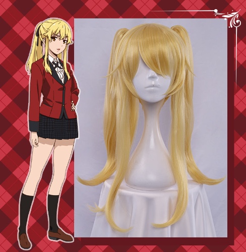 Uwowo Anime Kakegurui Cosplay Wig 55cm Yellow Long Hair with Two Ponytail