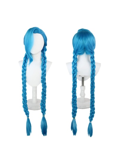 Bokerom Jinx Cosplay Wig for Game League of Legends, Long Pigtails Wig with Bangs with Wig Cap Role Play Halloween Props Accessories