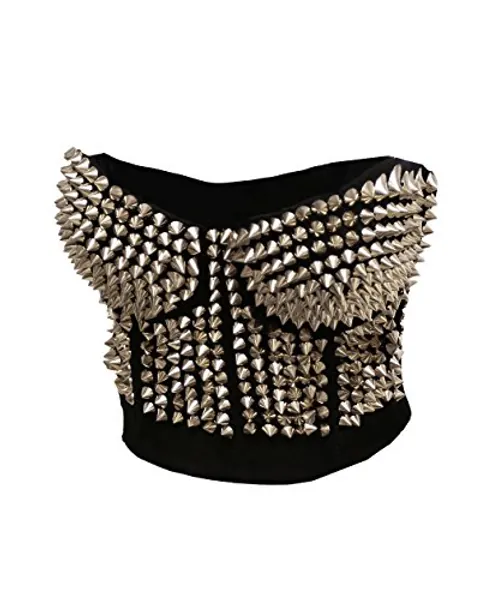 Bslingerie Women Clubwear Belly Dance Madonna Style Metallic Studs Bustier Bra Top