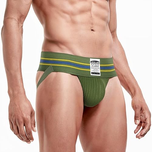 JOCKLAND Men's Jock Strap, Wide Band Mesh Male Underwear Jockstrap Athletic Supporter for Gym Vasectomy - Large - 3' Green
