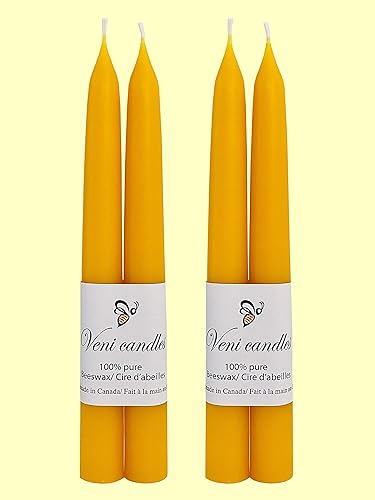 100% Pure Beeswax Taper Candles (7/8” x 8"), Two Pairs (4 Candles)