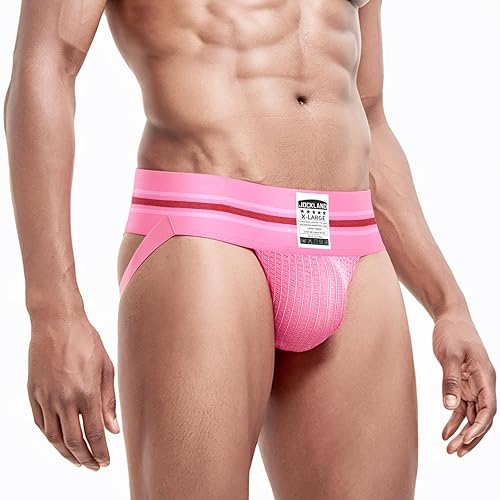 JOCKLAND Men's Jock Strap, Wide Band Mesh Male Underwear Jockstrap Athletic Supporter for Gym Vasectomy - Large - 3' Pink