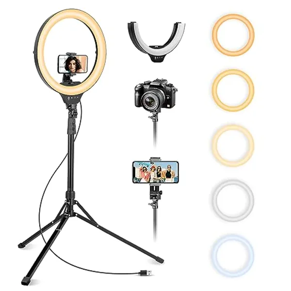 Aureday 14'' Selfie Ring Light with 62'' Tripod Stand and Phone Holder, Dimmable LED Phone Ringlight for Makeup/Video Recording/Photography, Circle Lighting for All Cell Phones&Lightweight Cameras - 14inch