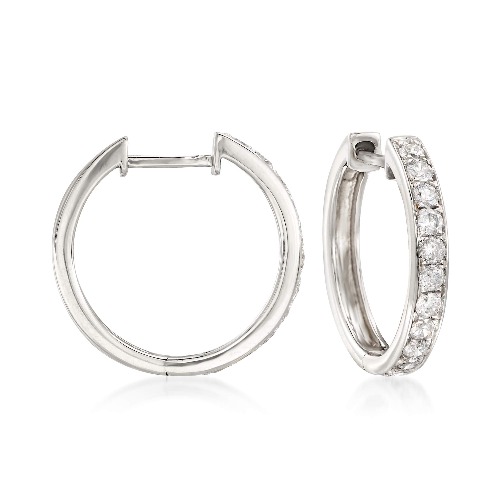 Ross-Simons Diamond Huggie Hoops Earring in 14kt Gold - .50 ct. t.w. White Gold