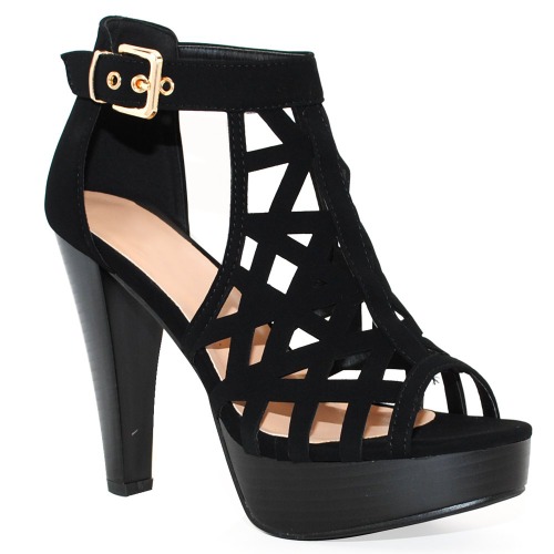 TRENDSup Collection Open Toe Ankle Strap Sandal – Western Bootie Stacked Heel Open Toe Cutout Shoes - 10 Black