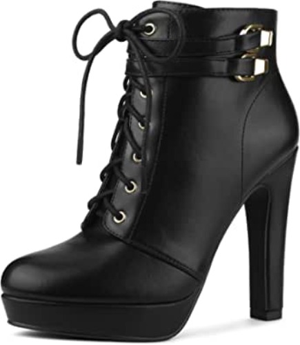 Allegra K Women's Lace Up Strap Platform Block Heels Ankle Boots - 10 Black