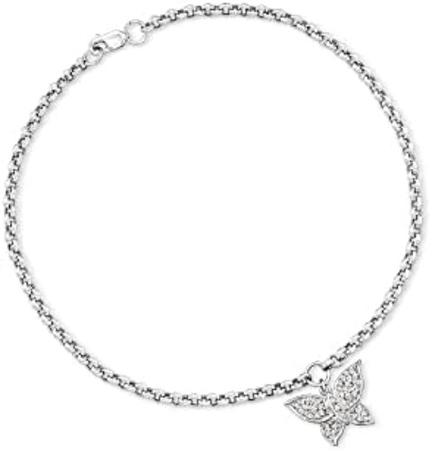 Ross-Simons 0.17 ct. t.w. Diamond Butterfly Charm Anklet in 14kt White Gold. 9.5 inches