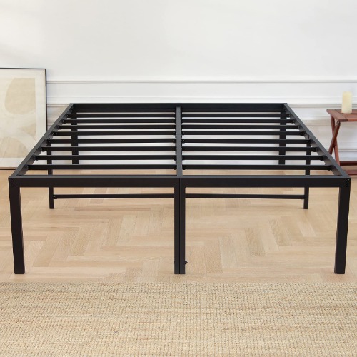 LUSIMO 18 Inch Queen Size Bed Frame Tall Metal Queen Platform Bed Frame Heavy Duty Bed Frame Queen with Steel Slats Queen Bed Frame No Box Spring Needed Anti Slip Support Easy Assembly Black - Queen