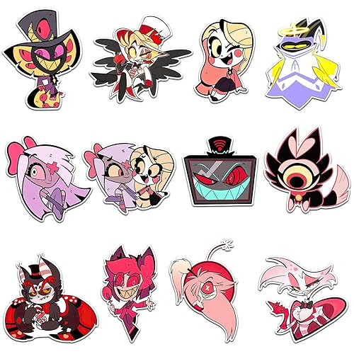 Pounchi Hazbin Horror Hotel Fridge Magnet (12 Pack) Cute Cartoon Magnet Office Cabinets Decoration Fridge Metal Magnet Flexible Reusable Magnetic Vinyl - Hazbin Horror Hotel