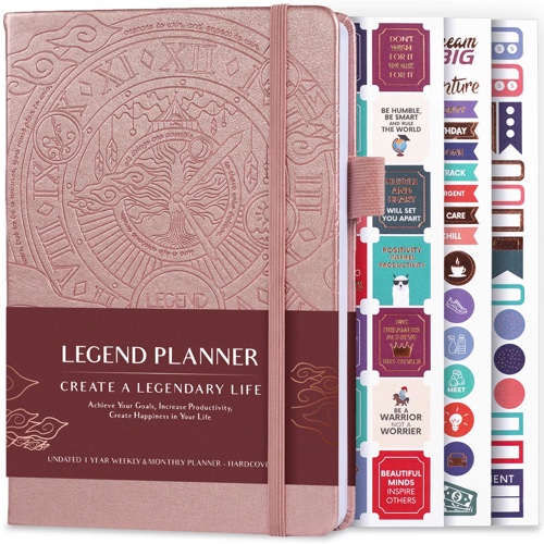 Legend Planner – Deluxe Weekly & Monthly Life Planner to Hit Your Goals & Live Happier. Organizer Notebook & Productivity Journal. A5 Hardcover, Undated – Start Any Time + Stickers – Rose Gold - Rose Gold (Undated) A5 (5.5'' x 8.3'')
